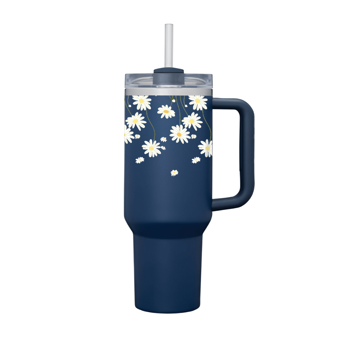 White Daisy Line Art Tumbler - Memories Insite